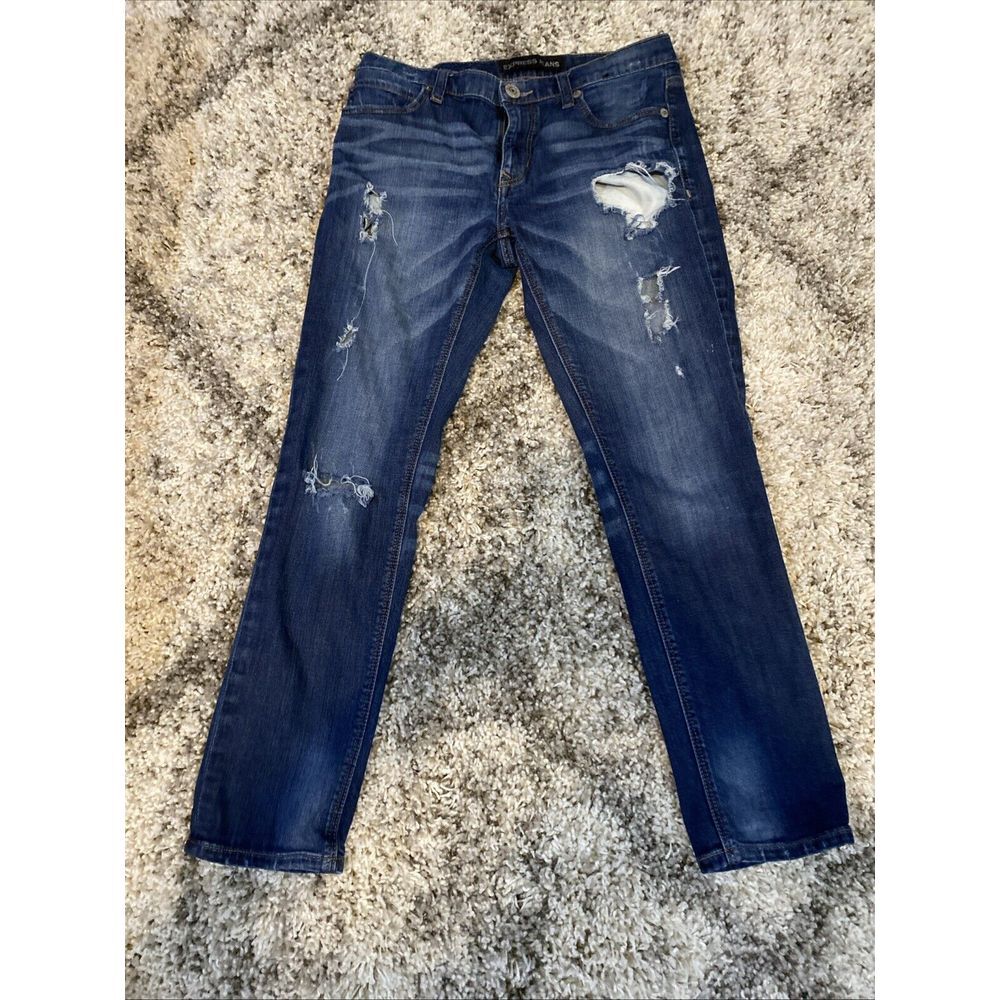 Express Girlfriend Jeans Womens‎ 4 Dark Wash Distressed Ripped Denim Pants